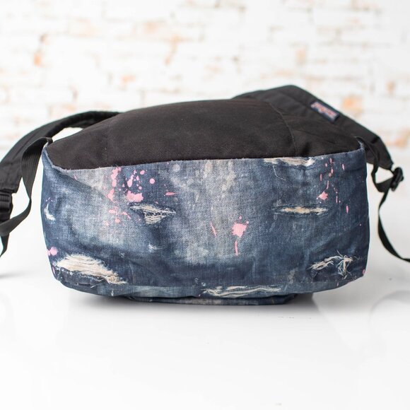 JanSport Backpack Distressed Denim Paint Splatter Print T501 Blue/Pink - Picture 6 of 9
